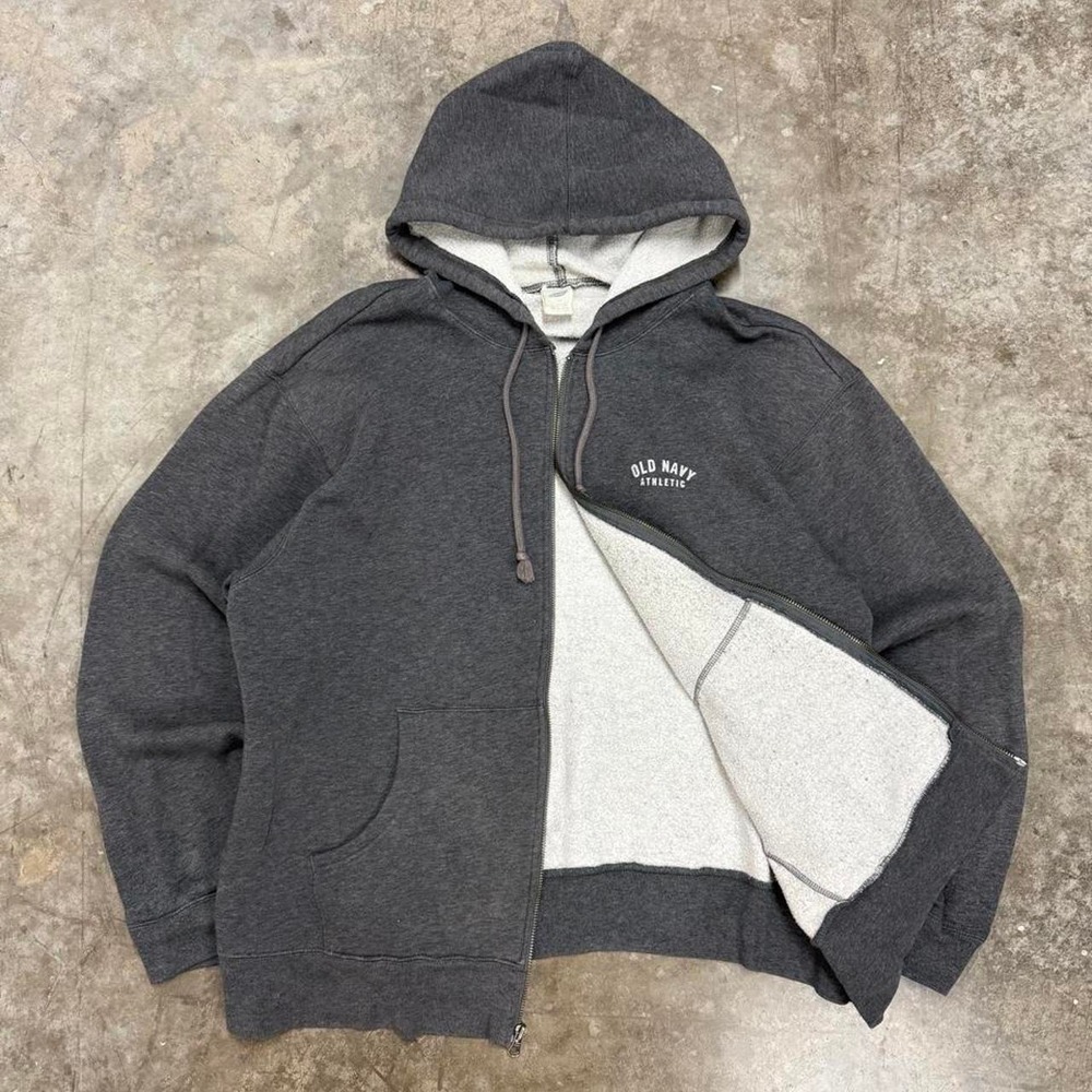 Old Navy Athletic Mens XL Gray Heavyweight Fleece Lined Full Zip Hoodie Y2K - Picture 2 of 5